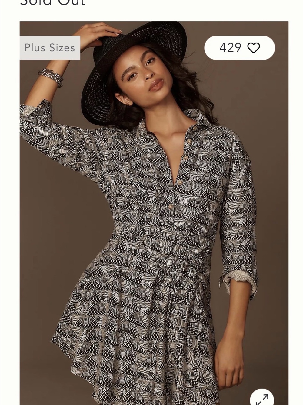 By Anthropologie Long-Sleeve Collared Mini Dress - S NWT